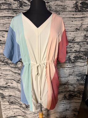 Women’s Colorblock V-Neck Romper - Cream, Pastel Blue, Mint & Pink